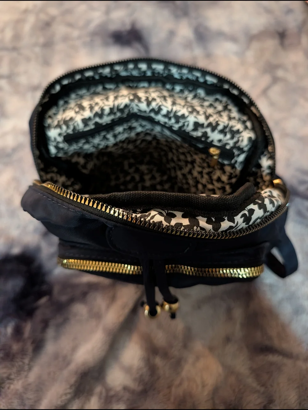 Mini Black Backpack with Gold Hardware